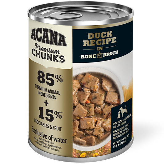 Champion Foods - Acana - Premium Chunks DUCK Recipe in Bone Broth Wet Dog Food - 363GM (12.8oz)