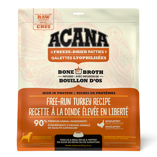 Champion Foods - Acana Freeze Dried Patties FREE-RUN TURKEY Dog Food - 397GM (14oz)