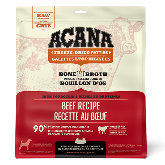 Champion Foods - Acana Freeze Dried Patties RANCH-RAISED BEEF Dog Food - 397GM (14oz)