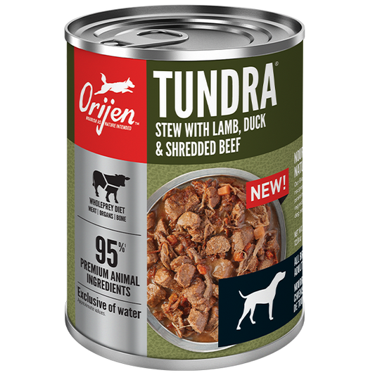 Champion Foods - Orijen - Tundra Stew Recipe with Shredded BEEF, DUCK & LAMB Wet Dog Food - 363GM (12.8oz)