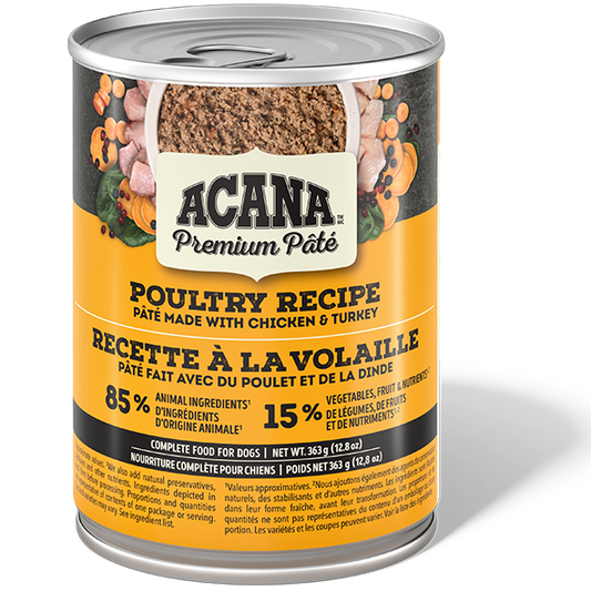 Champion Foods - Acana - Premium Pate POULTRY Recipe in Bone Broth Wet Dog Food - 363GM (12.8oz)