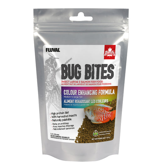 Fluval - Bug Bites Colour Enhancing Formula - Medium to Large Fish - 1.4-2.0 mm granules - 100GM (3.5oz)