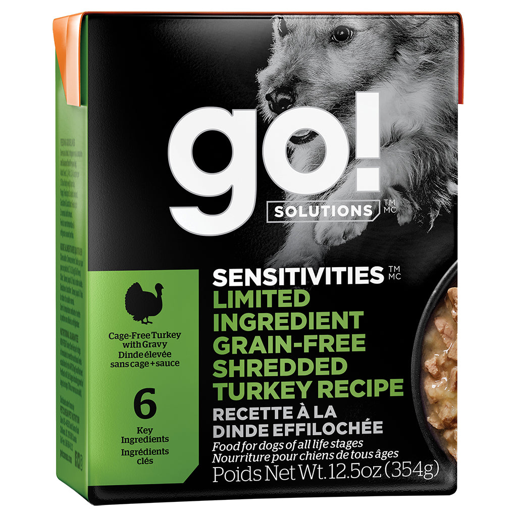 *S.O. - Up to 2 Week Wait* Petcurean - GO! Sensitivities LID GF Shredded TURKEY Wet Dog Food - 354GM (12.5oz)