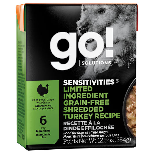 *S.O. - Up to 2 Week Wait* Petcurean - GO! Sensitivities LID GF Shredded TURKEY Wet Dog Food - 354GM (12.5oz)