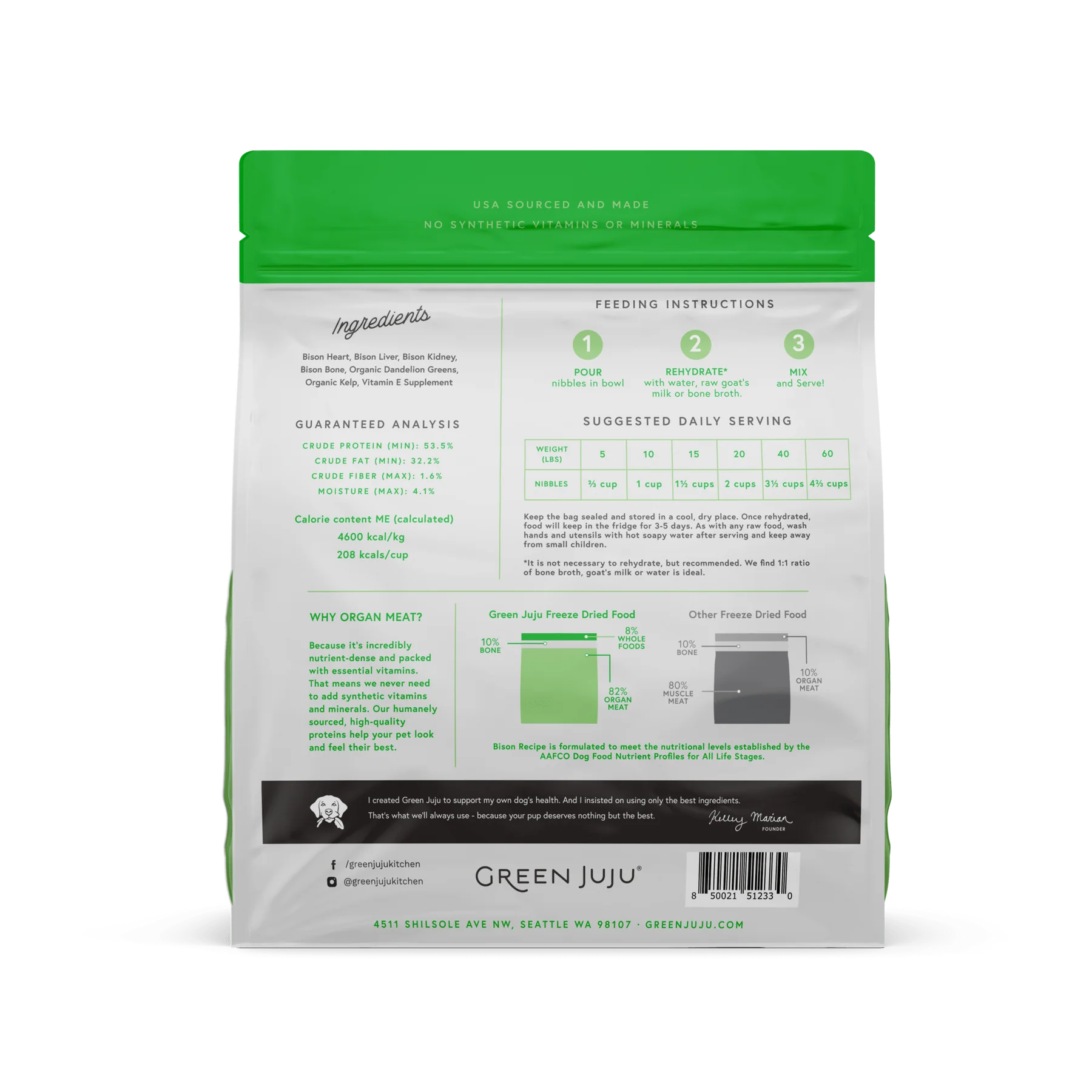 Green Juju, Freeze Dried Raw BISON Dog Food, 397GM (14oz)