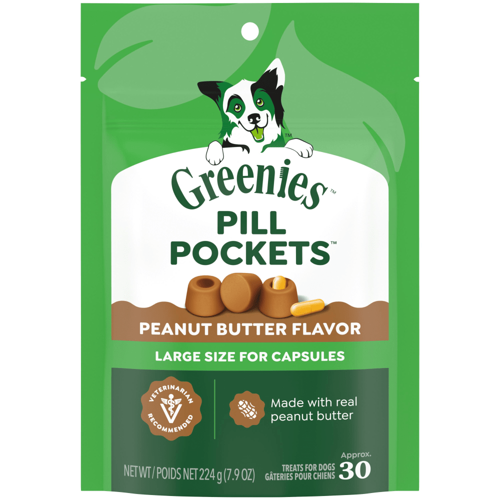 Greenies - Canine Pill Pockets PEANUT BUTTER Dog Treat - 224GM (7.9oz) - 30 Caps