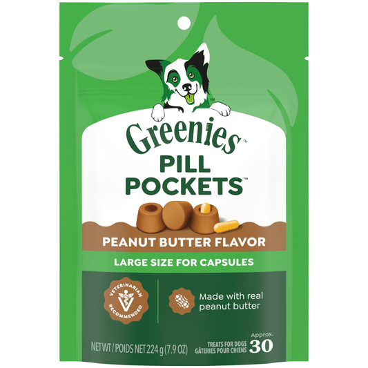 Greenies - Canine Pill Pockets PEANUT BUTTER Dog Treat - 224GM (7.9oz) - 30 Caps