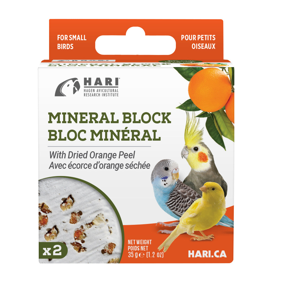 HARI - Mineral Block for Small Birds - Dried Orange Peel - 35GM (1.2oz) - 2PK