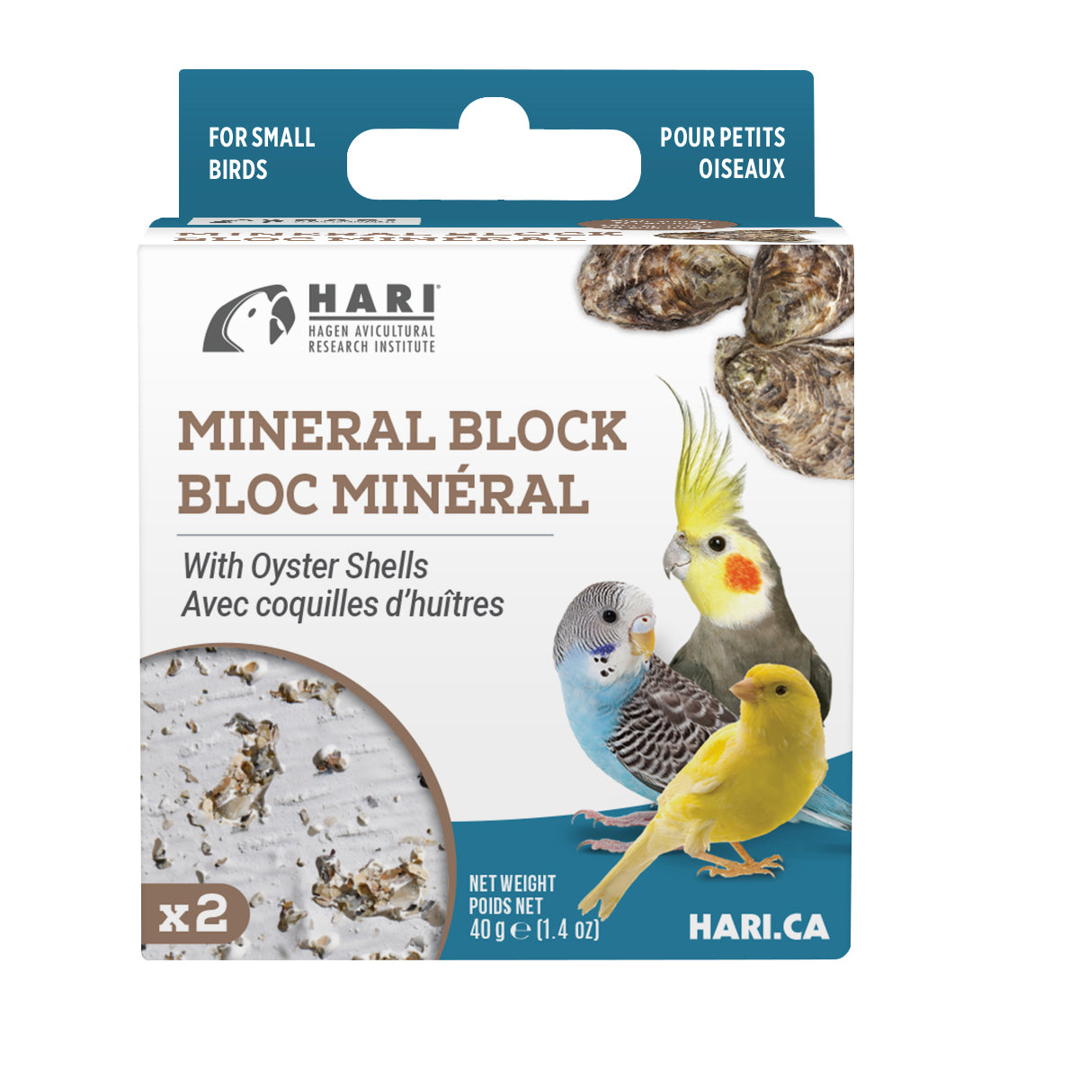 HARI - Mineral Block for Small Birds - Oyster Shells - 40GM (1.4oz) - 2PK