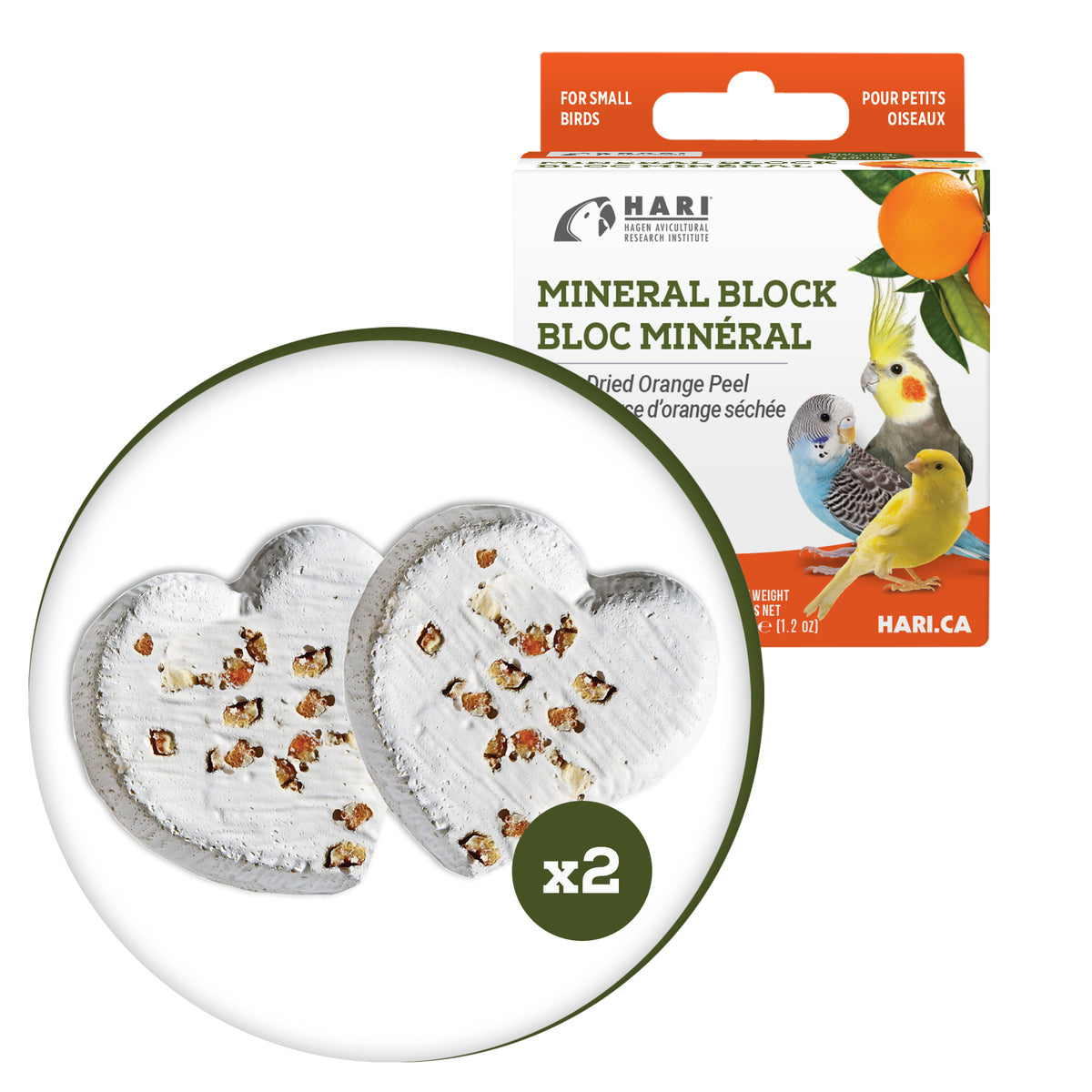 HARI - Mineral Block for Small Birds - Dried Orange Peel - 35GM (1.2oz) - 2PK