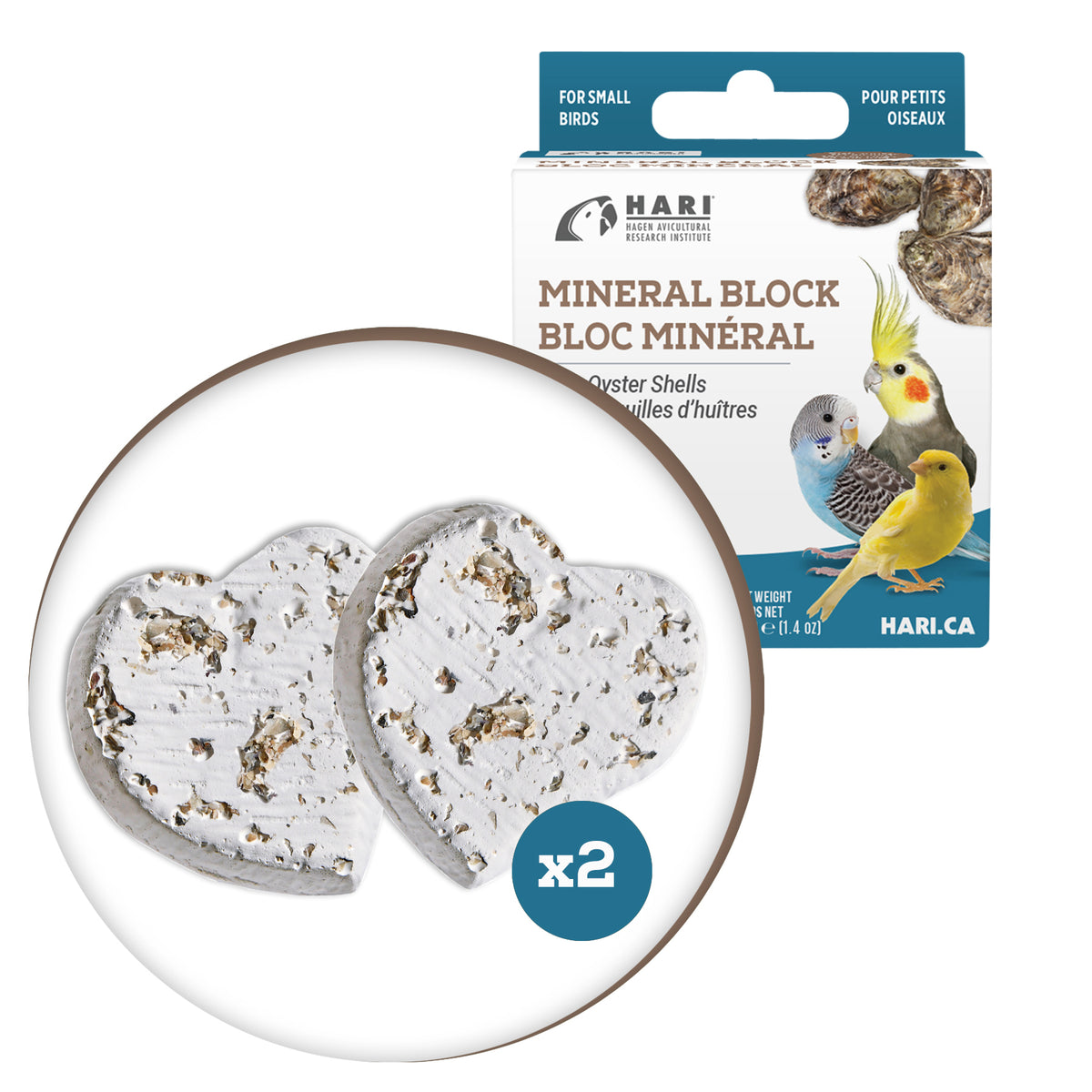 HARI - Mineral Block for Small Birds - Oyster Shells - 40GM (1.4oz) - 2PK