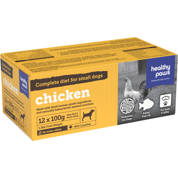 Healthy Paws - Frozen - Complete Dinner CHICKEN Dog Food - 12/100GM