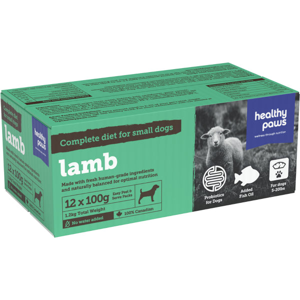 Healthy Paws - Frozen - Complete Dinner LAMB Dog Food - 12/100GM
