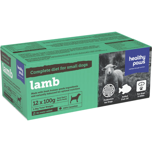 Healthy Paws - Frozen - Complete Dinner LAMB Dog Food - 12/100GM