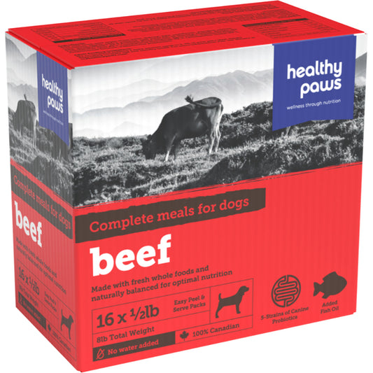 Healthy Paws - Frozen - Complete Dinner BEEF Raw Dog Food - 8LB