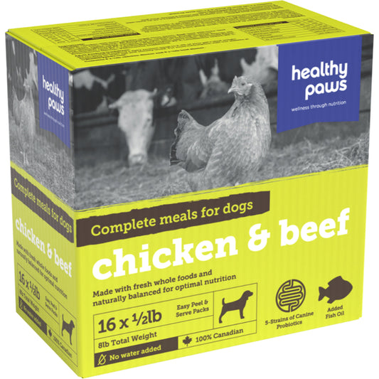 Healthy Paws - Frozen Complete Dinner BEEF and CHICKEN Raw Dog Food - 8LB