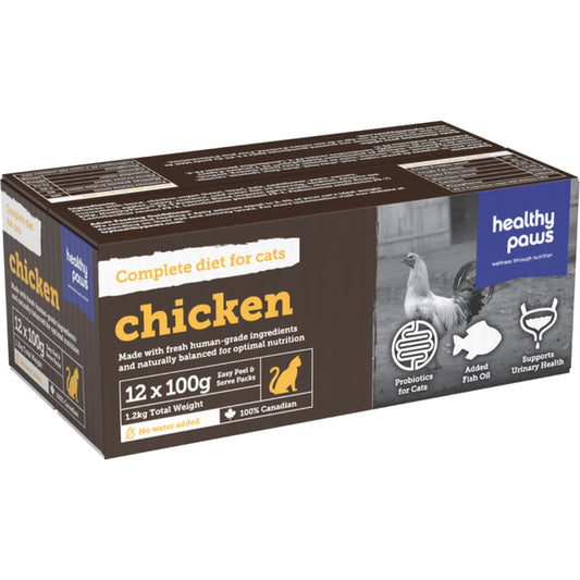Healthy Paws - Frozen Complete Dinner CHICKEN Raw Cat Food - 12/100GM