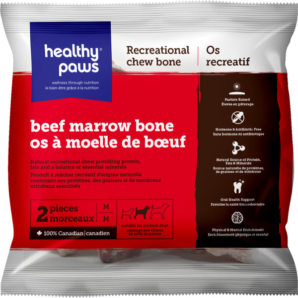 Healthy Paws - Frozen Recreational BEEF Marrow Bones - MEDIUM - 2PK