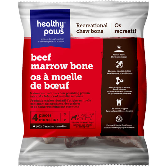 Healthy Paws - Frozen Recreational BEEF Marrow Bones - SMALL - 4PK