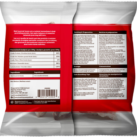 Healthy Paws - Frozen Recreational BEEF Marrow Bones - MEDIUM - 2PK
