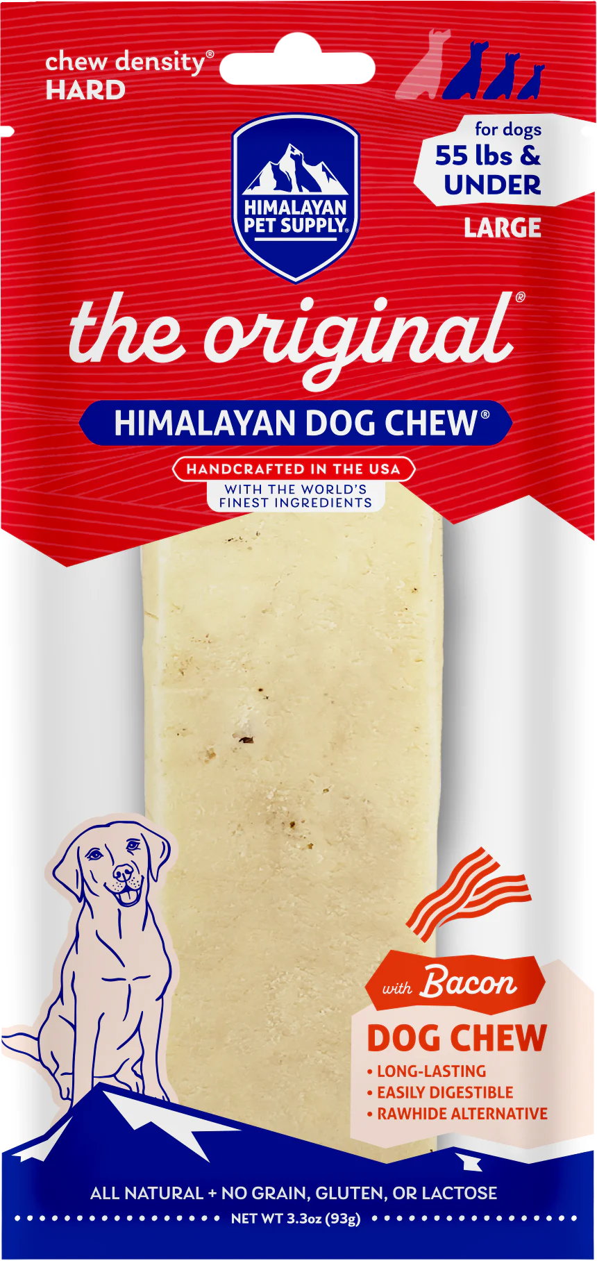 Himalayan Dog Chew, LARGE Yaky BACON Flavor Dog Chew, Up to 55LBS, 93GM (3.3oz)