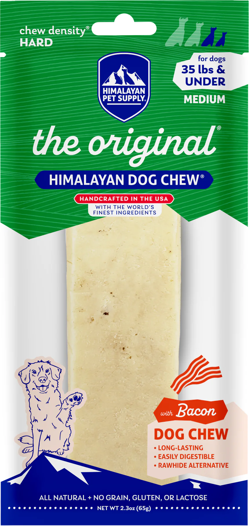Himalayan Dog Chew, MEDIUM Yaky BACON Flavor Dog Chew, Up to 35LBS, 65GM (2.3oz)
