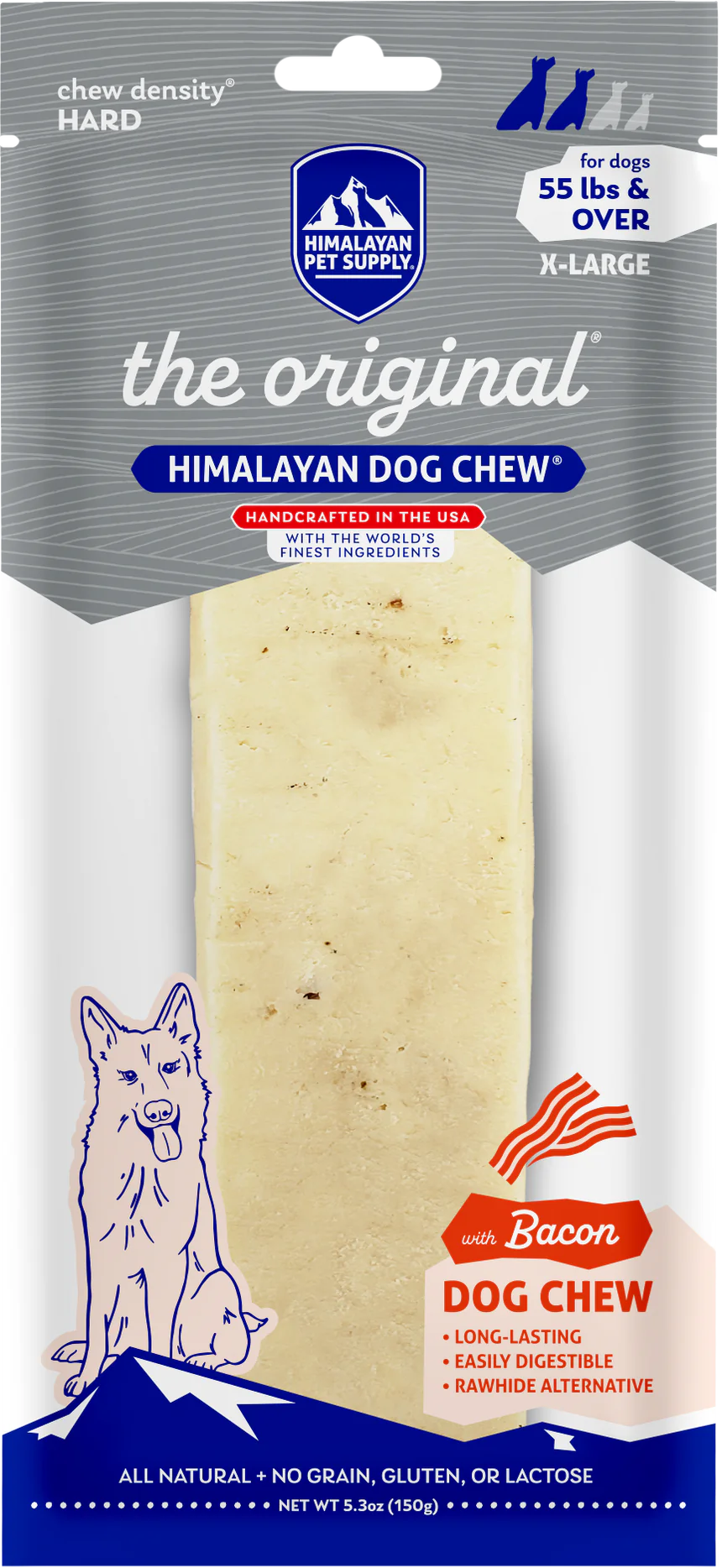 Himalayan Dog Chew, XLARGE Yaky BACON Flavor Dog Chew, Over 55LB, 150.3GM (5.3oz)