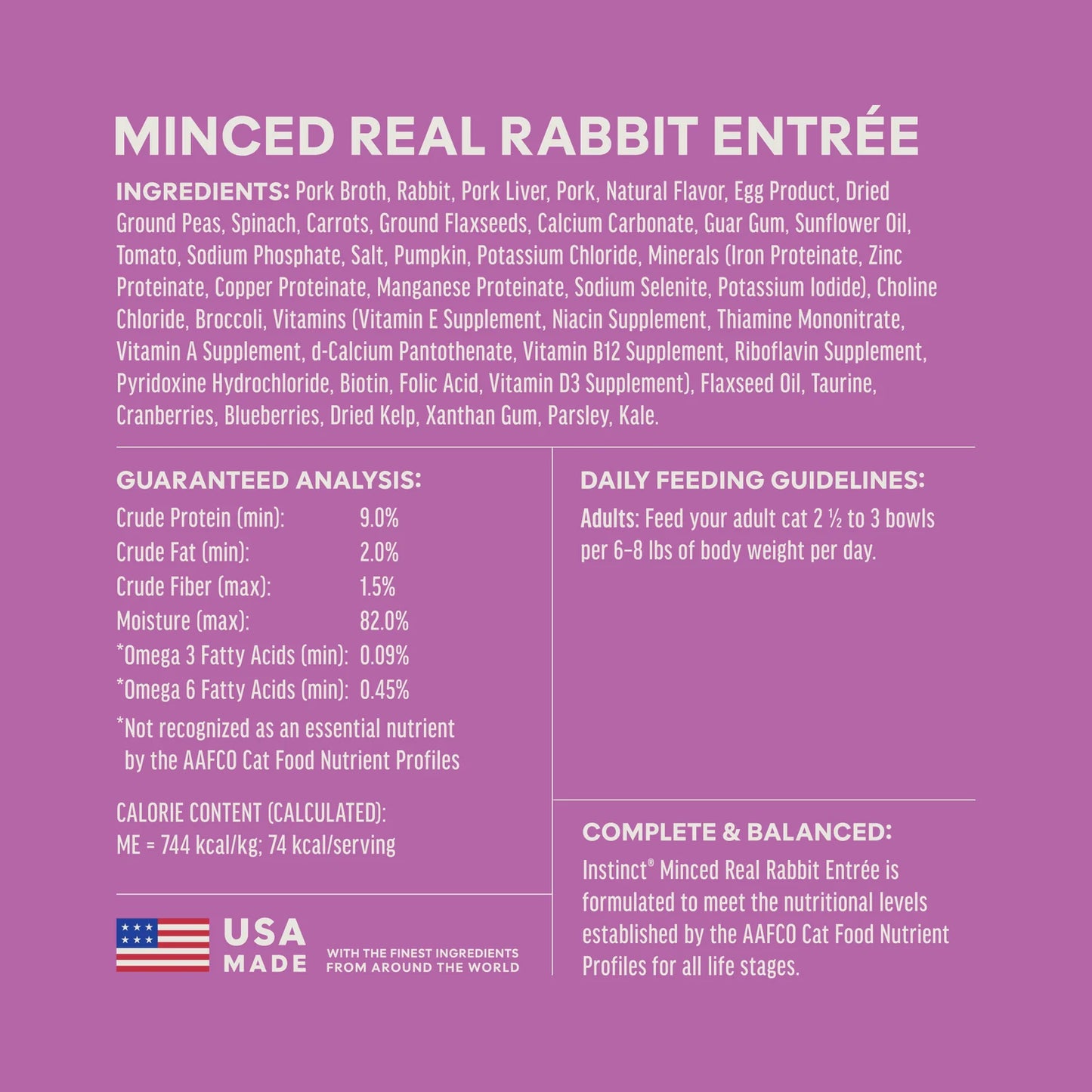 *PREORDER* Instinct - Grain Free Minced Farm Raised RABBIT Wet Cat Food - 99GM (3.5oz) - 12 CASE