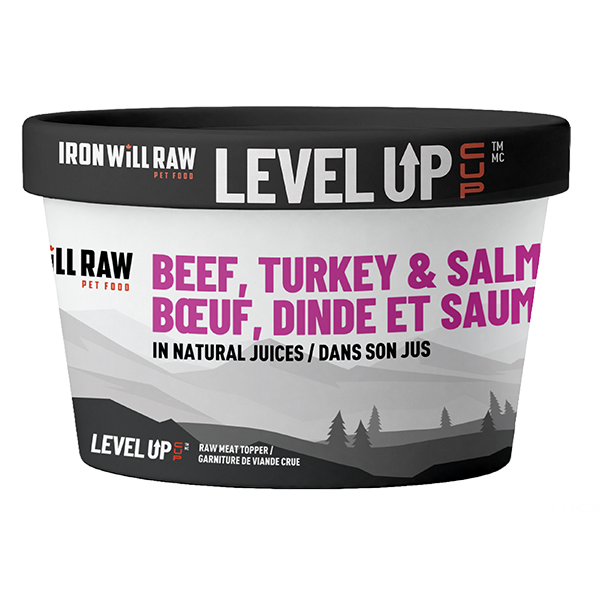 Iron Will Raw - Frozen Level Up Cup BEEF, TURKEY & SALMON Raw Dog Food - 113GM (4oz)