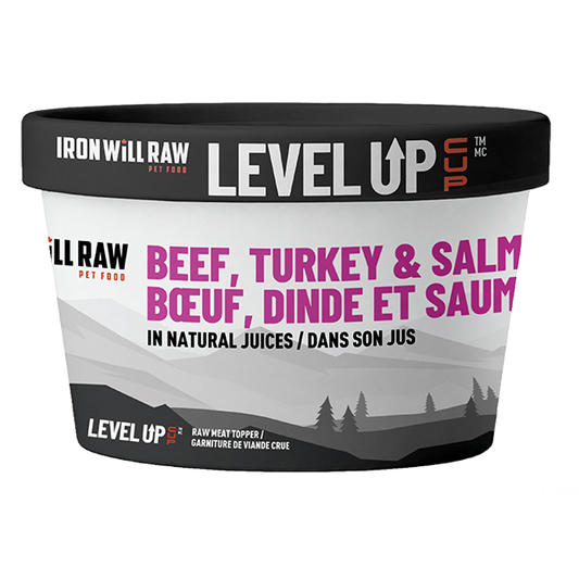 Iron Will Raw - Frozen Level Up Cup BEEF, TURKEY & SALMON Raw Dog Food - 113GM (4oz)