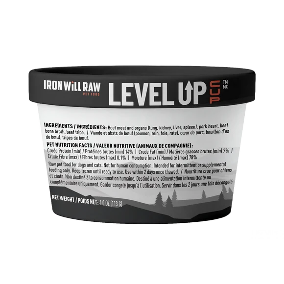 Iron Will Raw - Frozen Level Up Cup BEEF & PORK Raw Dog Food - 113GM (4oz)