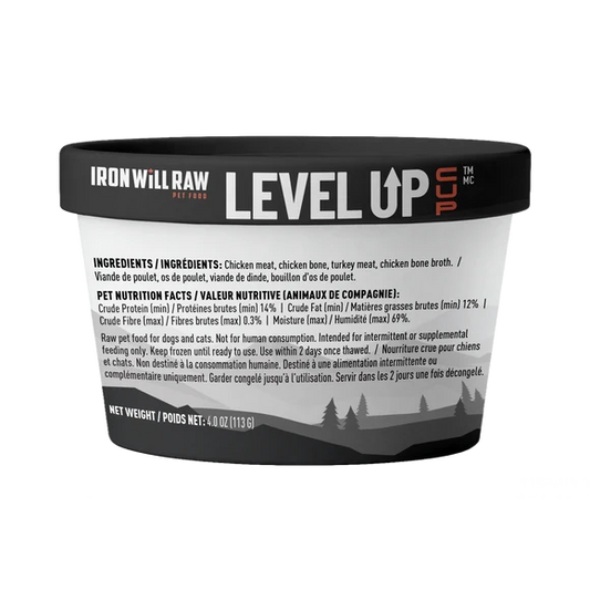 Iron Will Raw - Frozen Level Up Cup CHICKEN & TURKEY Raw Dog Food - 113GM (4oz)