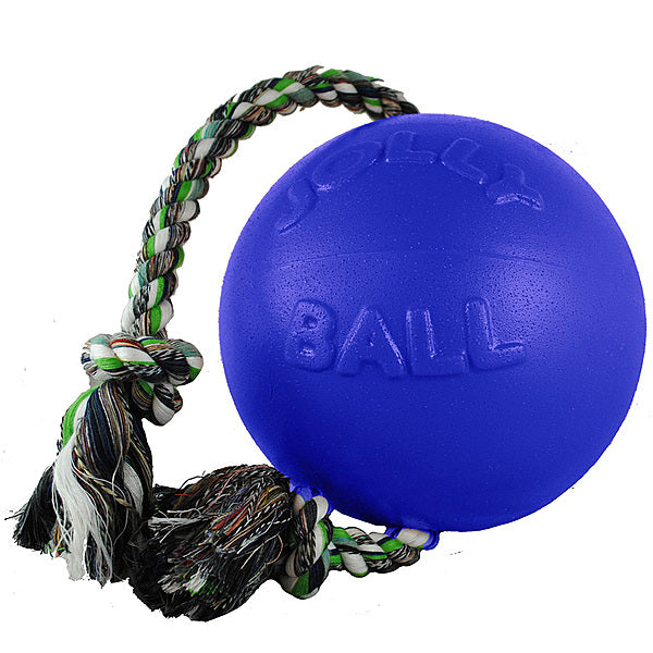 Jolly Pets, Romp N Roll Ball with Rope Dog Toy, BLUE, 11.5CM (4.5in)