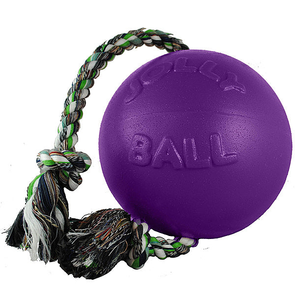 Jolly Pets, Romp N Roll Ball with Rope Dog Toy, PURPLE, 11.5CM (4.5in)