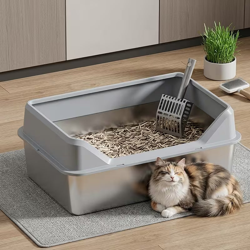 KEMORELA Pet Supplies - Stainless Steel with Plastic Edge Litter Box - 60x40x20CM (23.6x15.8x7.87in)