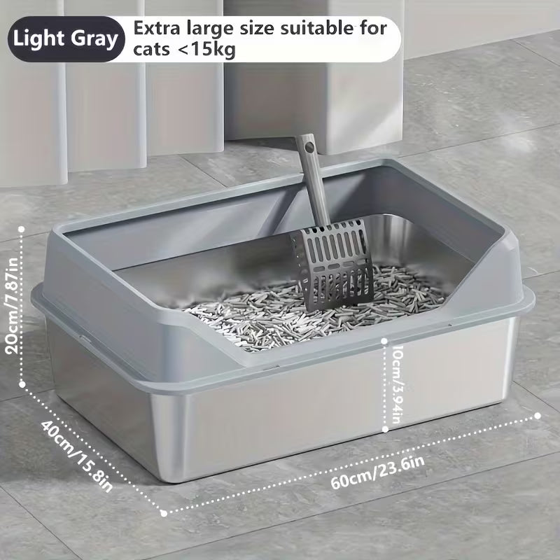 KEMORELA Pet Supplies - Stainless Steel with Plastic Edge Litter Box - 60x40x20CM (23.6x15.8x7.87in)