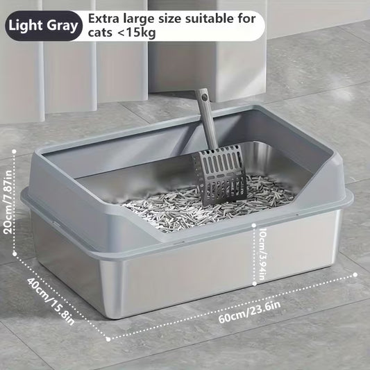 KEMORELA Pet Supplies - Stainless Steel with Plastic Edge Litter Box - 60x40x20CM (23.6x15.8x7.87in)