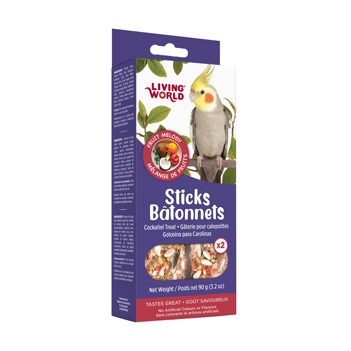 Living World - Sticks - Cockatiel Treat - Fruit Melody - 90GM (3.2oz) - 2PK