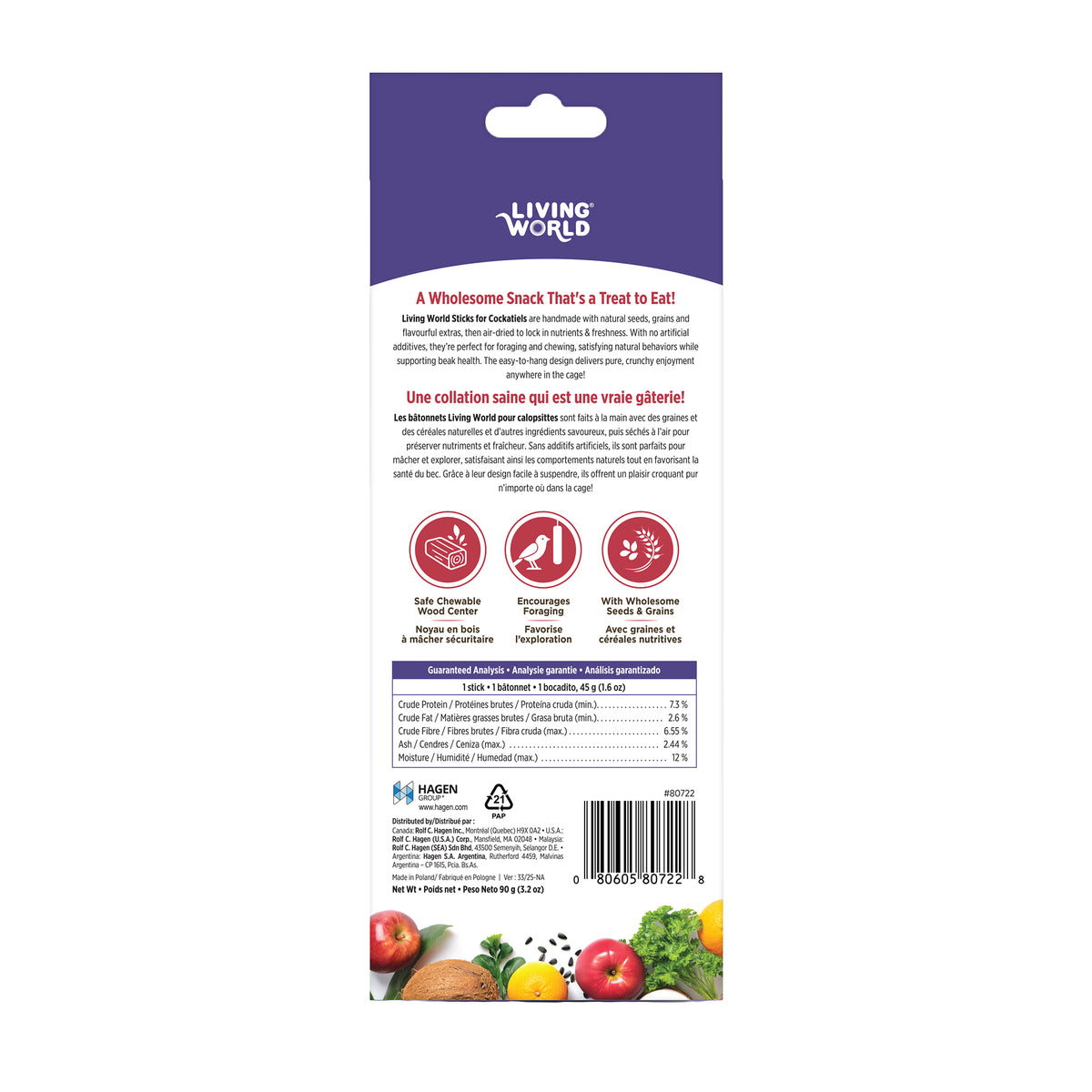 Living World - Sticks - Cockatiel Treat - Fruit Melody - 90GM (3.2oz) - 2PK