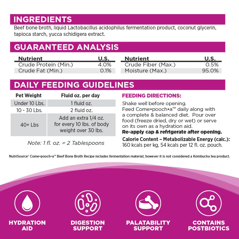NutriSource - Come-Pooch-A BEEF BONE BROTH Dog Topper - 354ML (12oz)