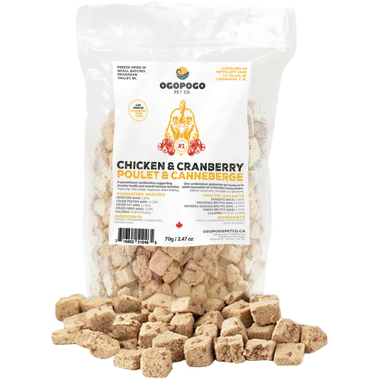 Ogopogo Pet - Freeze Dried CHICKEN & CRANBERRY Dog or Cat Treat - 70GM (2.47oz)