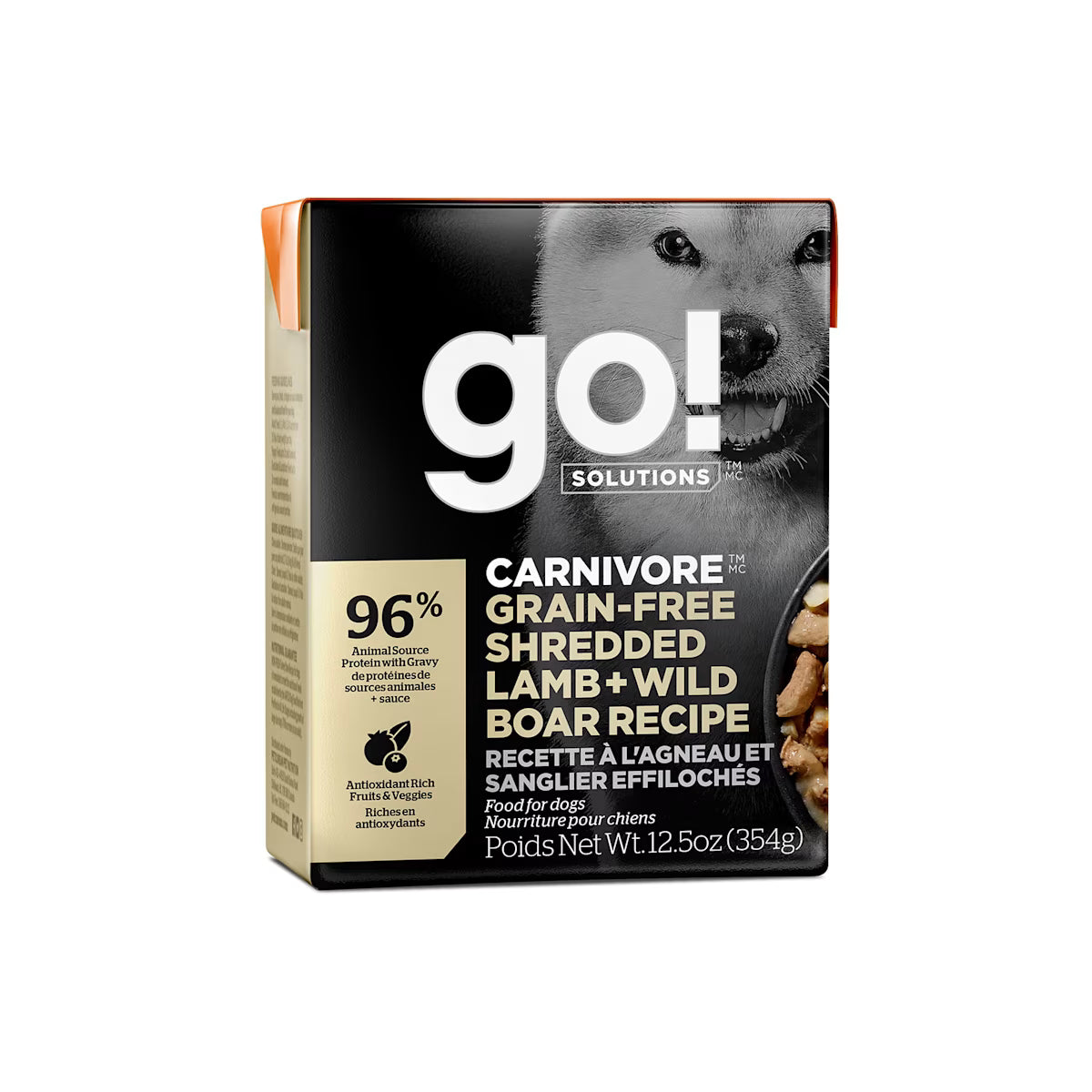 *PREORDER* Petcurean - GO! Carnivore Shredded LAMB & BOAR Wet Dog Food - 354GM (12.5oz) x12 CASE