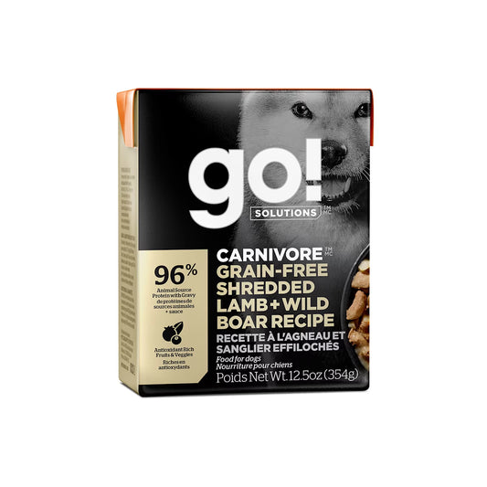 *PREORDER* Petcurean - GO! Carnivore Shredded LAMB & BOAR Wet Dog Food - 354GM (12.5oz) x12 CASE