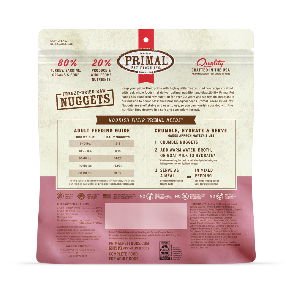 Primal, Freeze Dried TURKEY SARDINE Dog Food, 156GM (5.5oz)
