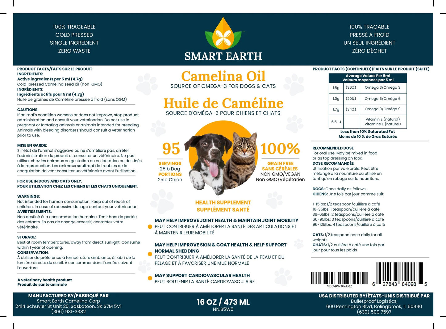 Smart Earth Camelina - Camelina Oil for Dog and Cat - 473ML (16oz)