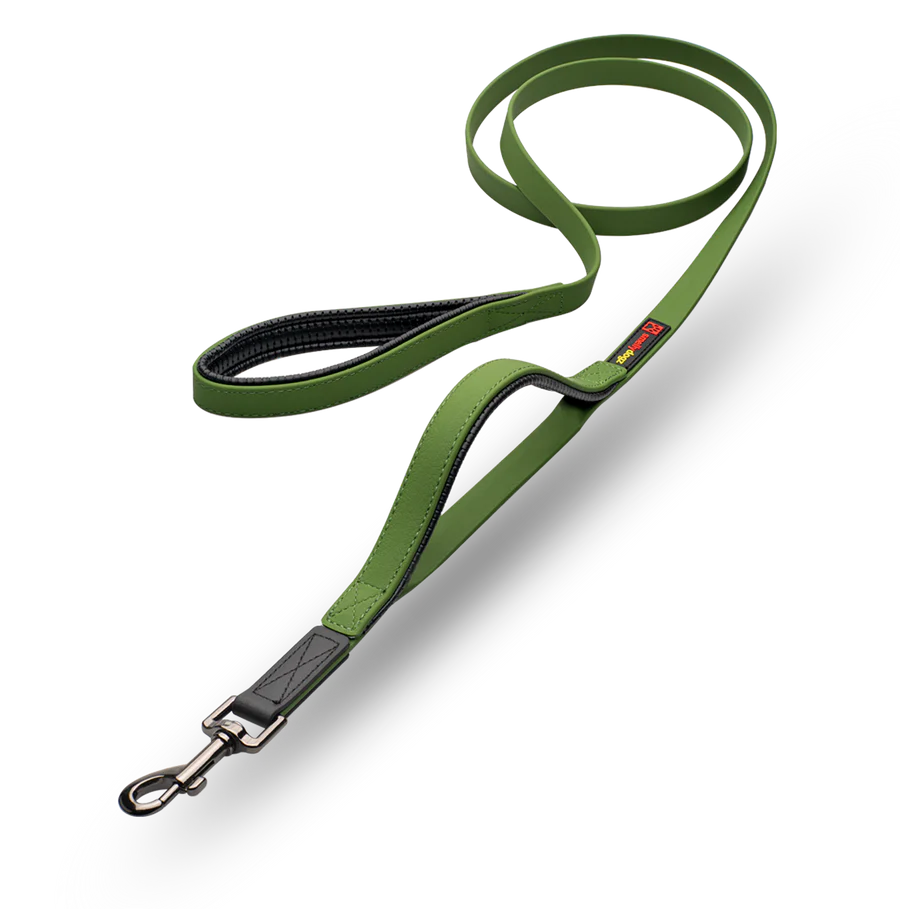 Smellydogz - Double Handle Lead - OLIVE GREEN - 2CM (0.75in) Width - 183CM (6ft)