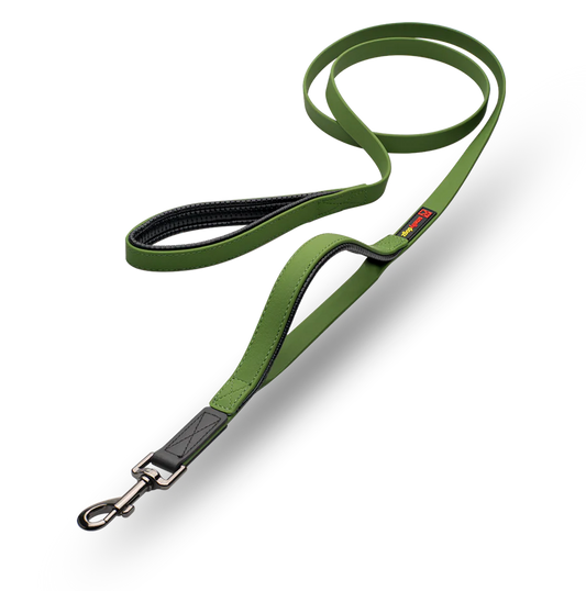 Smellydogz - Double Handle Lead - OLIVE GREEN - 2CM (0.75in) Width - 183CM (6ft)
