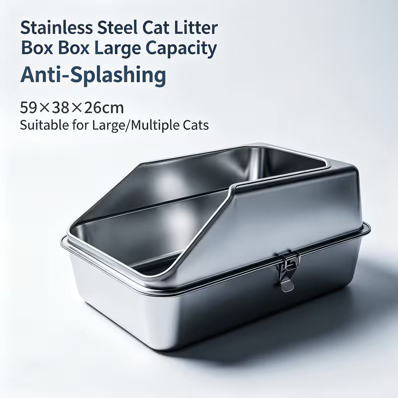 Thumbs Up Cat - Stainless Steel Litter Box - 59x39x26CM (23.2x15x10.2in)