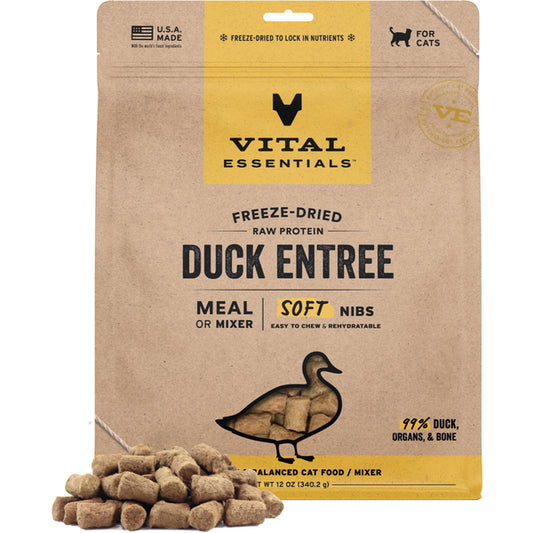 Vital Essentials, Freeze Dried DUCK Entree & Mixer Soft Nibs for Cats, 340.2GM (12oz)