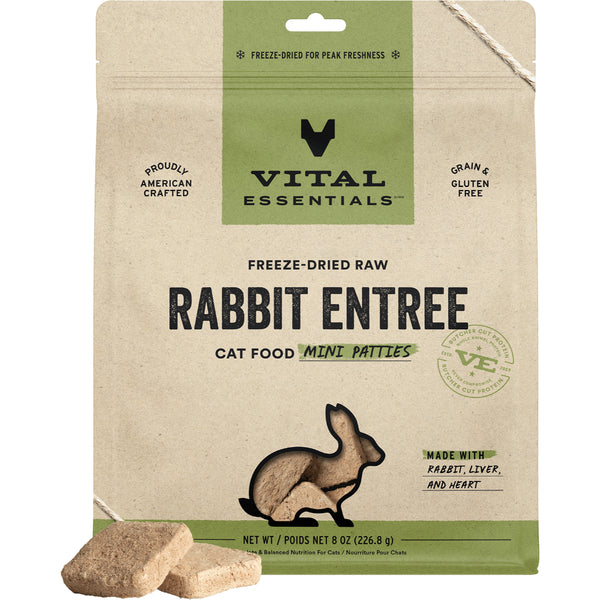 Vital Essentials, Freeze Dried RABBIT Mini Patties For Cats, 226.8GM (8oz)